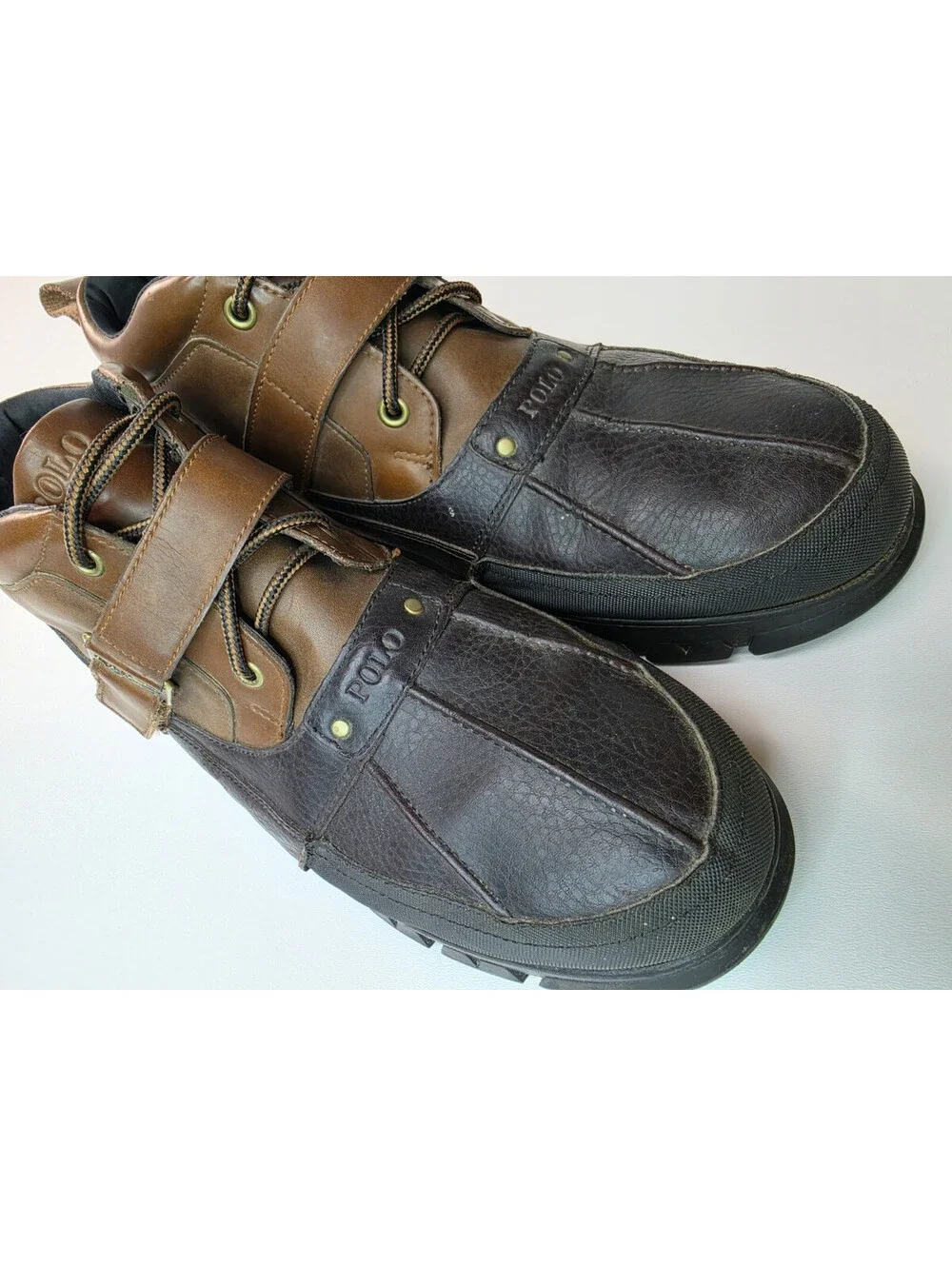 Polo Ralph Lauren Hardy II Brown Black Leather Duck Boots Shoes Mens Size 12 D